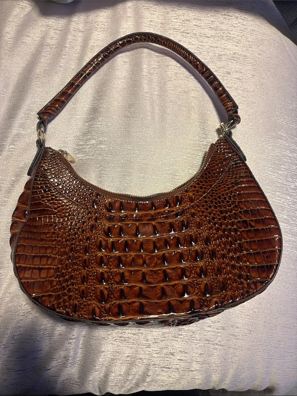 Brahmin Croc-Embossed Shoulder Bag in Rich Brown